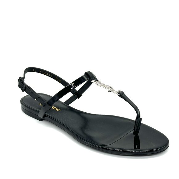 Saint Laurent Cassandra 05 Strass Crystal YSL Thong T Strap Flat Sandals - Picture 12 of 16